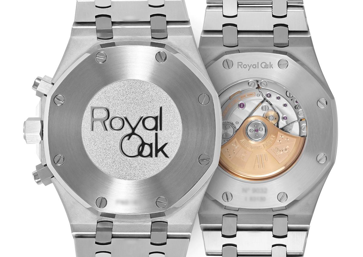 AP Royal Oak caseback — solid Royal Oak engraving vs transparent sapphire with movement