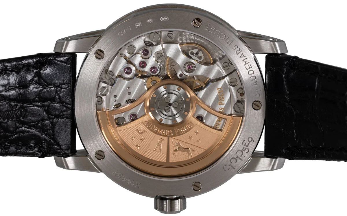 Audemars Piguet movement with gold rotor and Geneva stripes